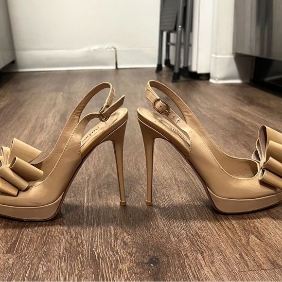 Valentino nude tan slingback bow peep toe high heels 120mm platform stiletto - Picture 5 of 8